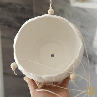 吊兰花盆2021欧式陶瓷创意白色羽毛宽口diy壁，悬挂式阳台花盆
