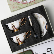 欧式轻奢骨瓷咖啡杯带勺套装陶瓷杯碟金边下午茶具英式杯具礼盒装