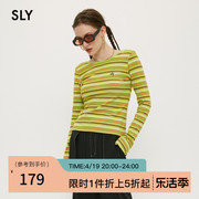sly夏季甜美条纹纯色，低圆领logo长袖t恤女030ear90-8230