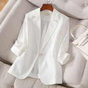 白色亚麻小西装外套女夏季薄款2024七分袖小个子时尚休闲西服