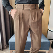 那不勒斯西裤男高级感垂感高腰休闲裤春夏季款，修身小脚九分西装裤