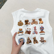 宝宝背心2024夏季儿童卡通小熊无袖，t恤男童，纯棉中小童圆领上衣薄