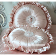 欧式圆枕加玫瑰花朵圆枕纺丝圆枕欧式奢华圆枕欧式新古典抱枕