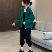 绿色小个子棒球服短外套，女韩版荷叶边设计感休闲夹克春秋2024