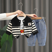 男童春装套装2025新款宝宝开衫三件套洋气儿童春季衣服帅气小童装