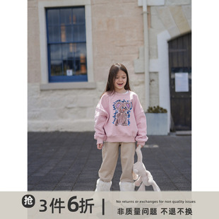 史豌豆(史豌豆)女童卡通小熊，印花卫衣2023秋冬洋气女宝宝加绒百搭上衣