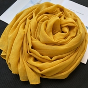 2023秋冬季棉麻围巾女士长款百搭保暖披肩两用亚麻丝巾姜黄色