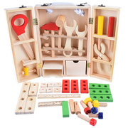 木制DIY手提多功能仿真工具箱套装儿童益智过家家拆装玩具