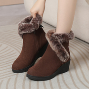 雪地靴女舒适坡跟冬季保暖短靴，小个子增高加绒棉靴202441厚底