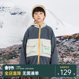 mipo AW23冬装 儿童摇粒绒外套男童秋冬款女童连帽卫衣工装加厚