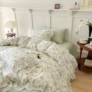 小清新纯棉全棉四件套公主风，蕾丝边被套床单1.8米网红款床上用品