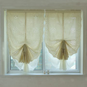 成品气球帘提拉帘纱镂空美式棉麻，遮光卧室升降小窗帘，免打孔可粘贴