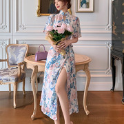 夏装时尚复古中国风少女改良版旗袍裙性感包臀开叉印花连衣裙
