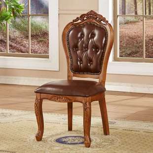 欧式真皮餐椅 家用书房椅子美式实木布艺新古典麻将靠背单人