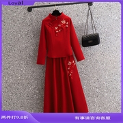 红色唐装女装中国风套装茶服茶艺服装女中式盘扣汉服改良旗袍上衣