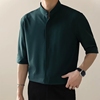 冰丝短袖衬衫男夏季新中式，轻熟风男装韩版修身免烫，衬衣男生五分袖