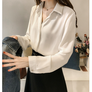 白色衬衫女雪纺长袖秋季设计感时尚气质衬衣宽松职业套头寸衫