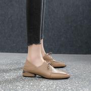 低跟深口单鞋女2023秋季时尚软皮尖头平底鞋系带