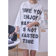 菲尔丹 下衣失踪 超大版 个性创意英文印花短袖长T裙 夏季T恤6995