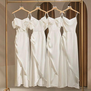 伴娘礼服夏季2023姐妹团白色小长款日常可穿气质小白裙小