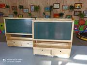 幼儿园儿童双面可移动磁性黑板柜子松木原木柜式绿白黑板