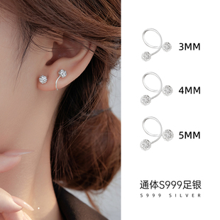 S999纯银耳钉女设计感小众独特2024年高级感足银耳环耳饰