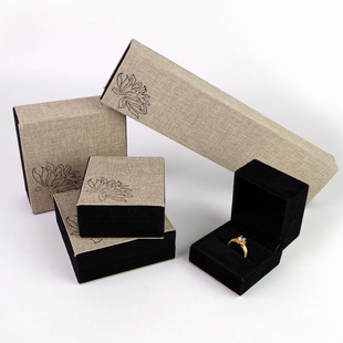 亚麻布手镯2.0佛珠盒，挂件吊坠盒项链，戒指盒子珠宝首饰包装盒木盒
