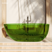 高档全透明水晶浴缸家用双人彩色树脂椭圆形浴缸高端人造石独立浴