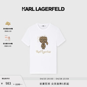 karllagerfeld卡尔拉格，斐金色karl大卡通图案，白色短袖t恤男