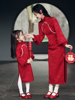 亲子装旗袍母女装冬季加绒加厚红色中国风过年拜年服2023冬款