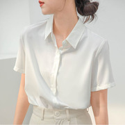 大码白色短袖衬衫女职业正装，韩版夏季胖mm工作服垂感透气衬衣女