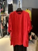 k牌女款红色真丝t恤圆领，半袖宽松版，阔版大版中长款