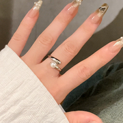 银色珍珠戒指女小众设计素圈戒指女轻奢高级感尾戒时尚个性食指环