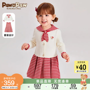 pawinpaw卡通小熊童装，24年春季女宝毛衣连衣裙，套装针织裙新年