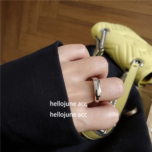 hellojune925银实心，小众设计造型，戒日常佩戴光面银戒指环