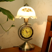 欧式复古田园古典卧室床头灯，新中式带钟表可调光，书房装饰玻璃台灯