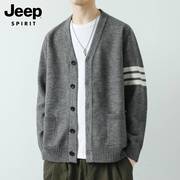 jeep吉普2023秋冬v领针织开衫男士韩版潮流休闲加厚毛衣外套