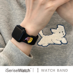iserisewatch适用applewatch8表带iwatch79腊肠狗硅胶苹果手表，se趣味动物创意小众，40414445mm可爱女透气