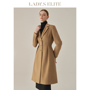 ladyselite慕裁驼色羊毛大衣女，款2023春夏收，腰显瘦长款外套