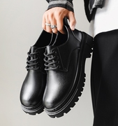 皮鞋男款商务正装英伦学生厚底增高休闲大头工装鞋黑色工作马丁靴