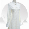 纯白色蕾丝旗袍连衣裙女冬长袖中长款中式女装中国风改良版旗袍裙