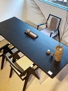 侘寂风炭化黑色原木餐桌大板桌实木极简风办公桌亚克力悬浮会议桌