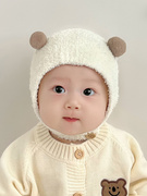 0一1岁婴儿帽子冬季女宝宝，秋冬款新生婴幼儿，护耳帽纯棉可爱保暖男