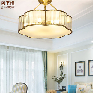 美式现代简约卧室灯具 欧式小客厅吊灯餐厅灯 艺术水晶玻璃全铜灯