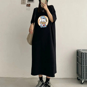 特大码纯棉短袖t恤女夏宽松(夏宽松)遮肉显瘦长款过膝胖mm2-300斤连衣裙潮
