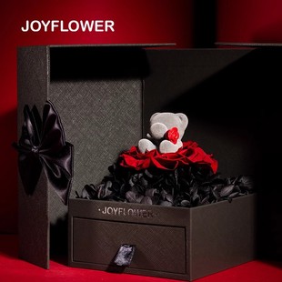 JoyFlower玫瑰小熊永生干花束情人节新婚礼物 生日礼盒送女生朋友