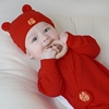 婴儿帽子春秋冬季宝宝纯棉胎帽新生儿初生儿，大红色帽子满月周岁帽