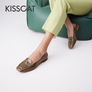 呼呼KISSCAT接吻猫春新方头增高乐福鞋法式通勤复古单鞋