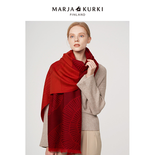 marjakurki玛丽亚古琦羊毛围巾，女冬季高级感妈妈红色围巾披肩两用