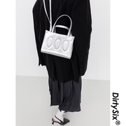 DirtySix原创银色牛皮复古手提包简约时尚复古单肩斜挎包购物袋潮